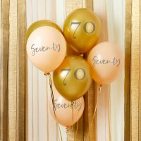 Gold & Nude 'Seventy' 12" Latex Balloons - Pack of 6