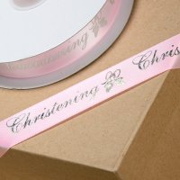 Printed Christening Ribbon Pink - 20mm x 50m