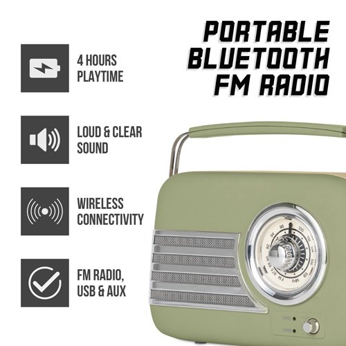 Itek Vintage Bluetooth Radio - Sage | I60028SAG 3
