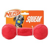 Nerf Dog Rubber Bash Squeak Barbell 7in Red 1x2