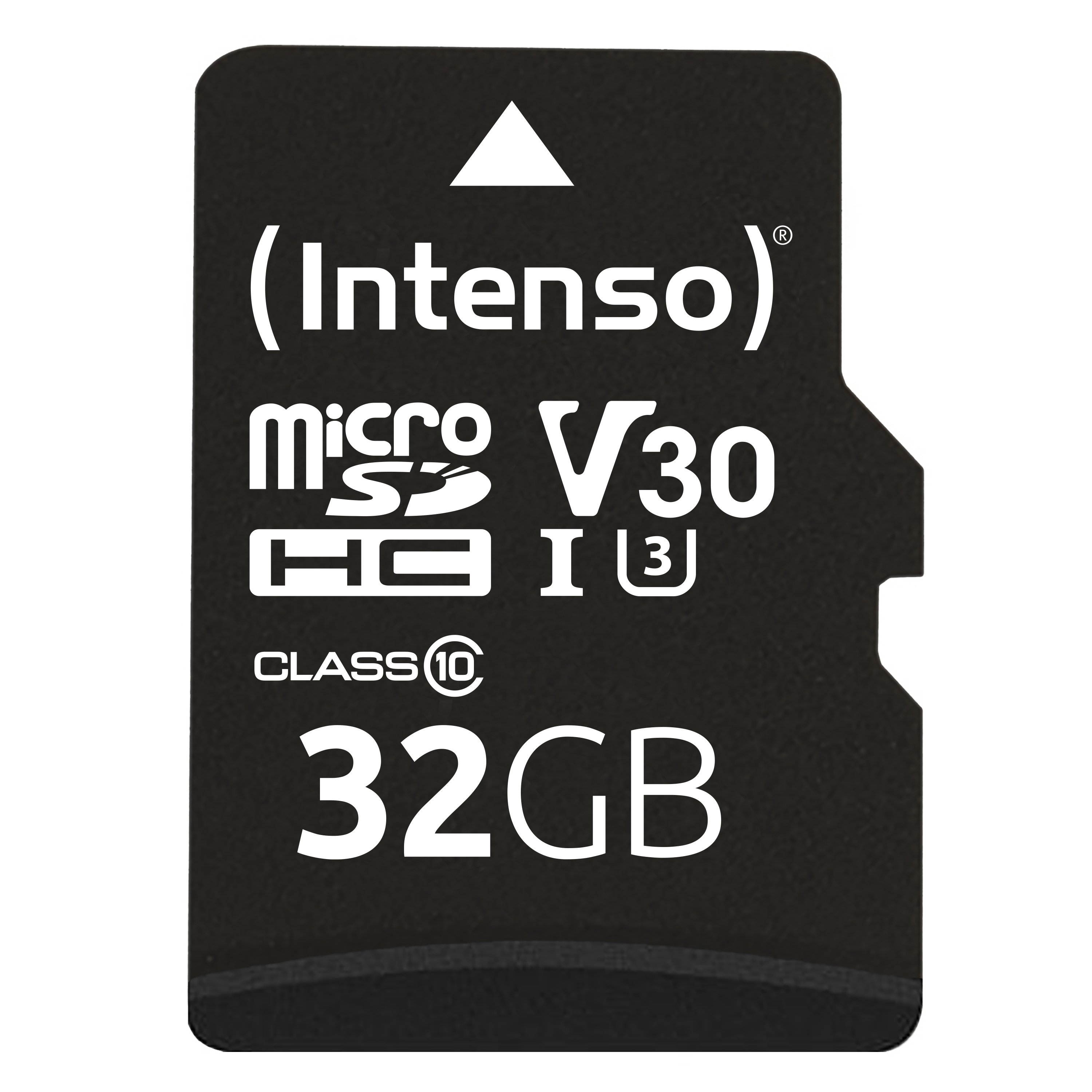 Intenso microSD UHS-I Professional microSD card with SD adapter front view, 32GB, IC PLUS