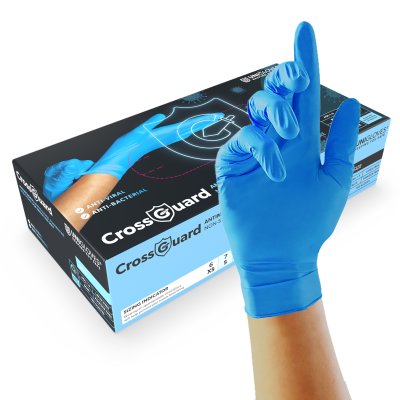 Image of an antimicrobial glove for use in a food production environment. 