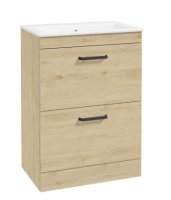 CORTA FLOORSTANDING 60CM TWO DRAWER UNIT HONEY OAK-BLACK HANDLES