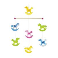 Colourful wooden rocking horse mobile for above a crib