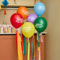 Playful Brights Birthday 12" Latex Balloons & Tassels - Pack of 6