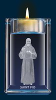 Crystal Block/Votive Holder/Saint Pio   (50609)