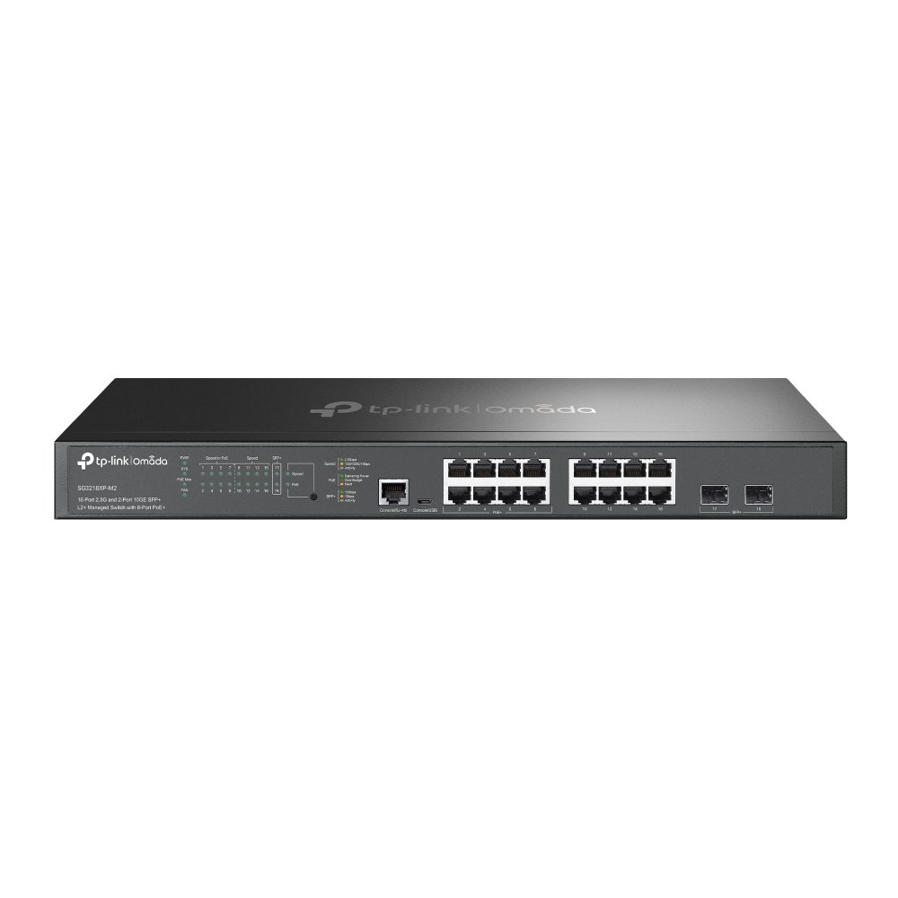 Omada SG3218XP‑M2 16× 2.5 Gb RJ‑45 ports and 2×10 G SFP+ slots