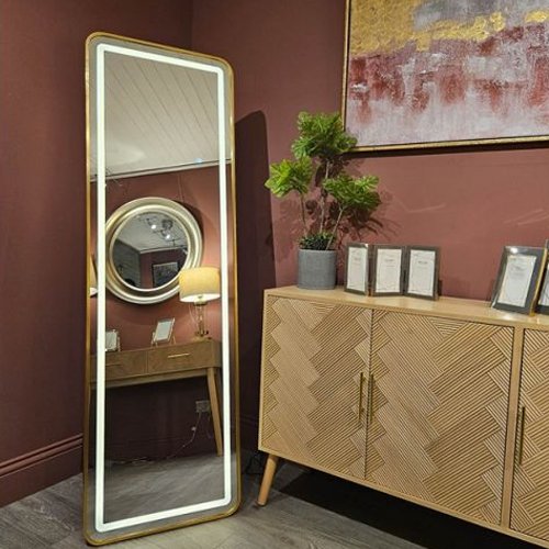 LED Modena Cheval Mirror 160 x 50cm - Gold 4