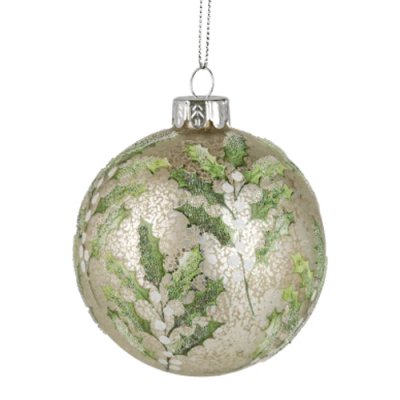 Antique Gold Glass Ball with Holly