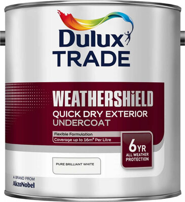 Dulux Trade Weathershield Quick Dry Exterior Undercoat Pure Brilliant White 2.5L Paint 5092216