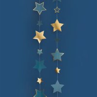 Gold & Teal Trailing Star Hanging Decorations 5m