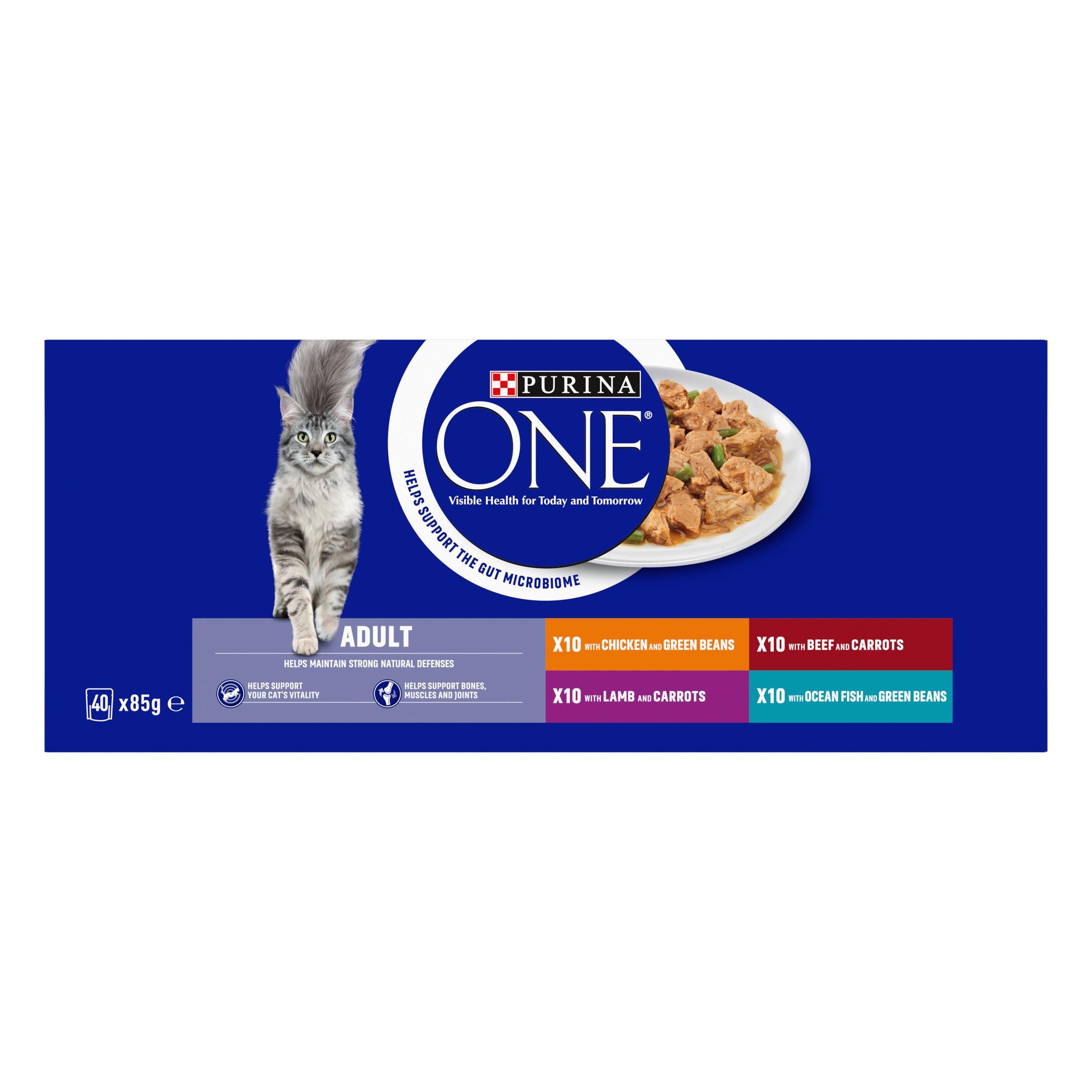 Purina One 12621439 Adult Cat Wet Food Pouches Mixed Selection in Gravy 40x85gm
