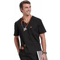 The Orange Standard Black Unisex Balboa Scrub Top is designed to be worn by men and women.