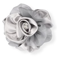 Large Satin Organza Rose With Clip Silver - Dia 10cm
