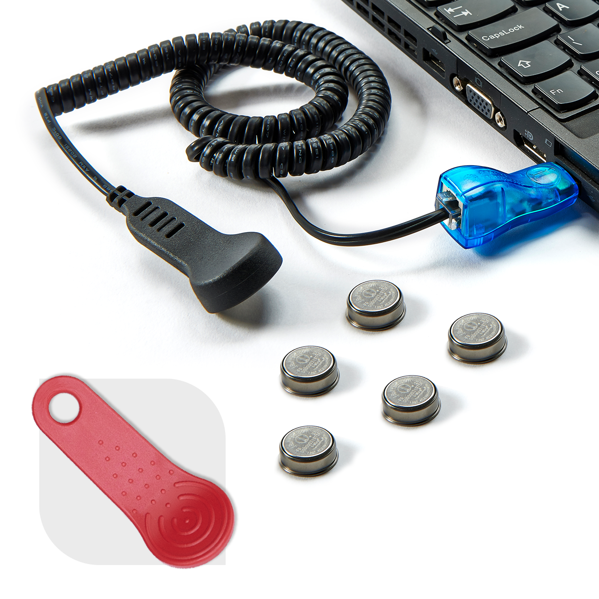 Button logger Starter Kit includes 5 x L1922T micro logger, Cinco