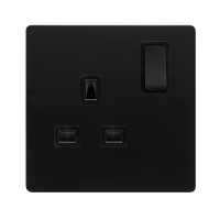 13A 1 GANG DP SWITCHED SAFETY SHUTTER SOCKET - MATT BLACK COVER PLATE - BLACK INSERT