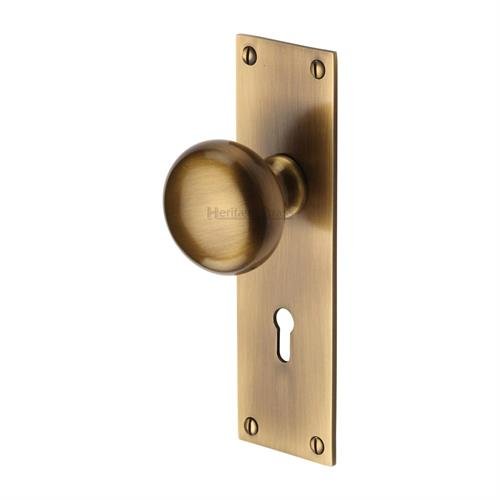 BAL8500-AT - Heritage Brass Mortice Knob On Lock Plate Balmoral Design Antique Brass Finish