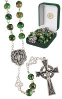 Glass Imitation Green Marble St.Patrick Rosary  (60720)