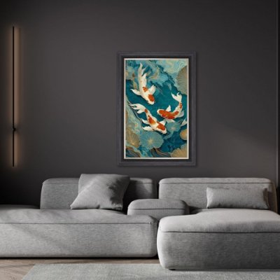 Teal River Koi Framed Wall Art
