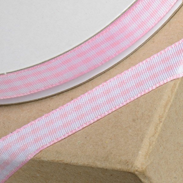 Gingham Ribbon Pink - 10mm x 25m