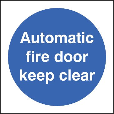 Automatic fire door keep clear 80x80mm adhesive backed