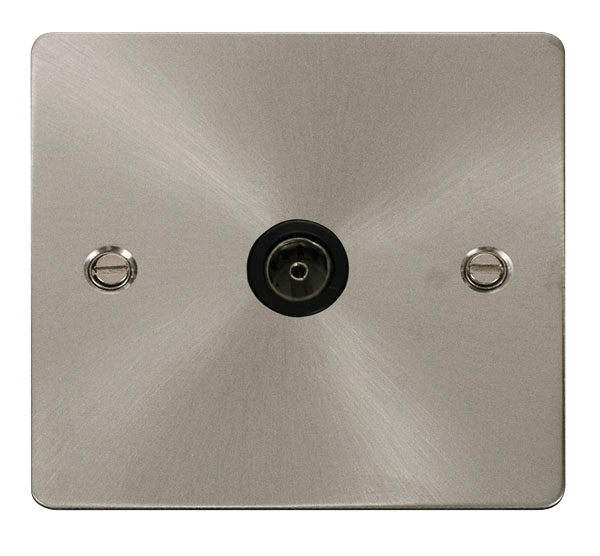 Click Define 1G TV Socket Brushed Steel Black Insert FPBS065BK
