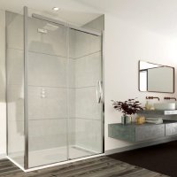 ORO SLIDER DOOR 1400MM LEFT HAND BRIGHT SILVER WITH CLEAR GLASS COMPLETE