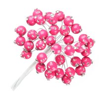 Pearls With Diamante On Stem Fuchsia - Dia 10mm