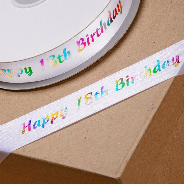 Printed 'Happy 18th Birthday' Ribbon Multicolour - 20mm x 50m