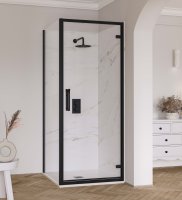 FLAIR ETO HINGE DOOR 900MM MATT BLACK WITH CLEAR GLASS