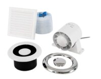 IN LINE SHOWER FAN KIT COMPLETE WITH TIMER 100MM WHITE & CHROME BEZEL