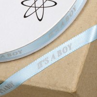 Printed 'It's A Boy' Satin Ribbon Blue/Silver - 6mm x 25m