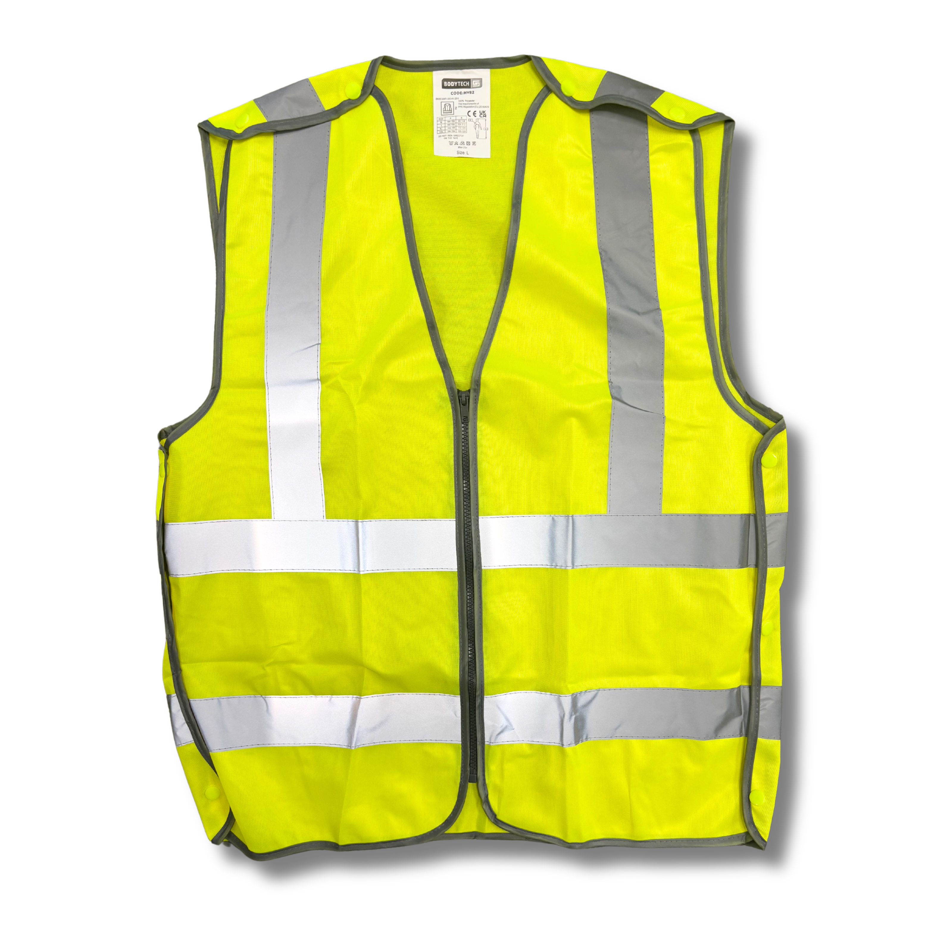 Hivis Pull Apart Vest, Stud Poppers, Zip Front, Yellow