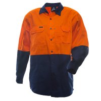 Hi-Vis DO Cotton Shirt, LS, Orange/Navy