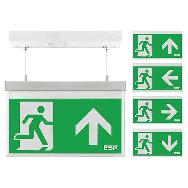 ESP Duceri Emergency Hanging Exit Sign 3W LED IP20 All Legends Lithium Battery Maintained White
