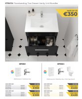 STRATA FLOORSTANDING 50CM TWO DRAWER VANITY UNIT GLOSS BLACK & BASIN + STRATA BASIN MIXER CHROME + SELECT BIB RIMLESS CLOSE COUPLED OPEN BACK WC SET - PP SEAT & FITTINGS