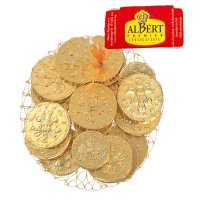 Gold foiled UK milk chocolate coins in net - 25x100g