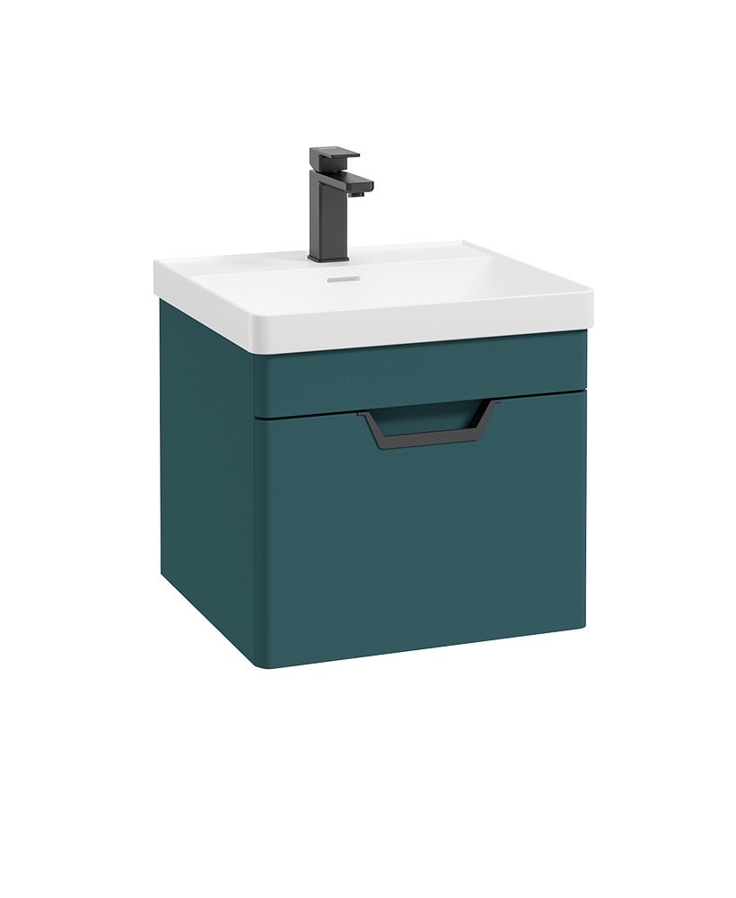 FREYA 50CM 1 DRAWER WALL HUNG VANITY UNIT MATT OCEAN BLUE-MATT BLACK HANDLE