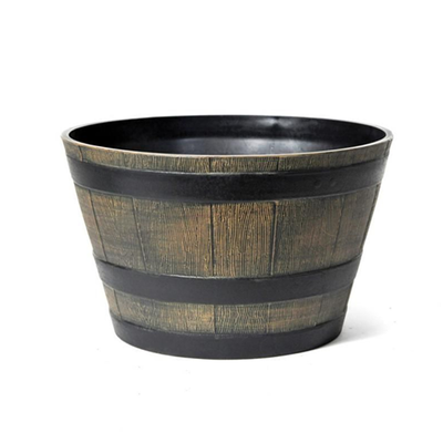 Wood Effect Resin Barrel Planter - 32cm