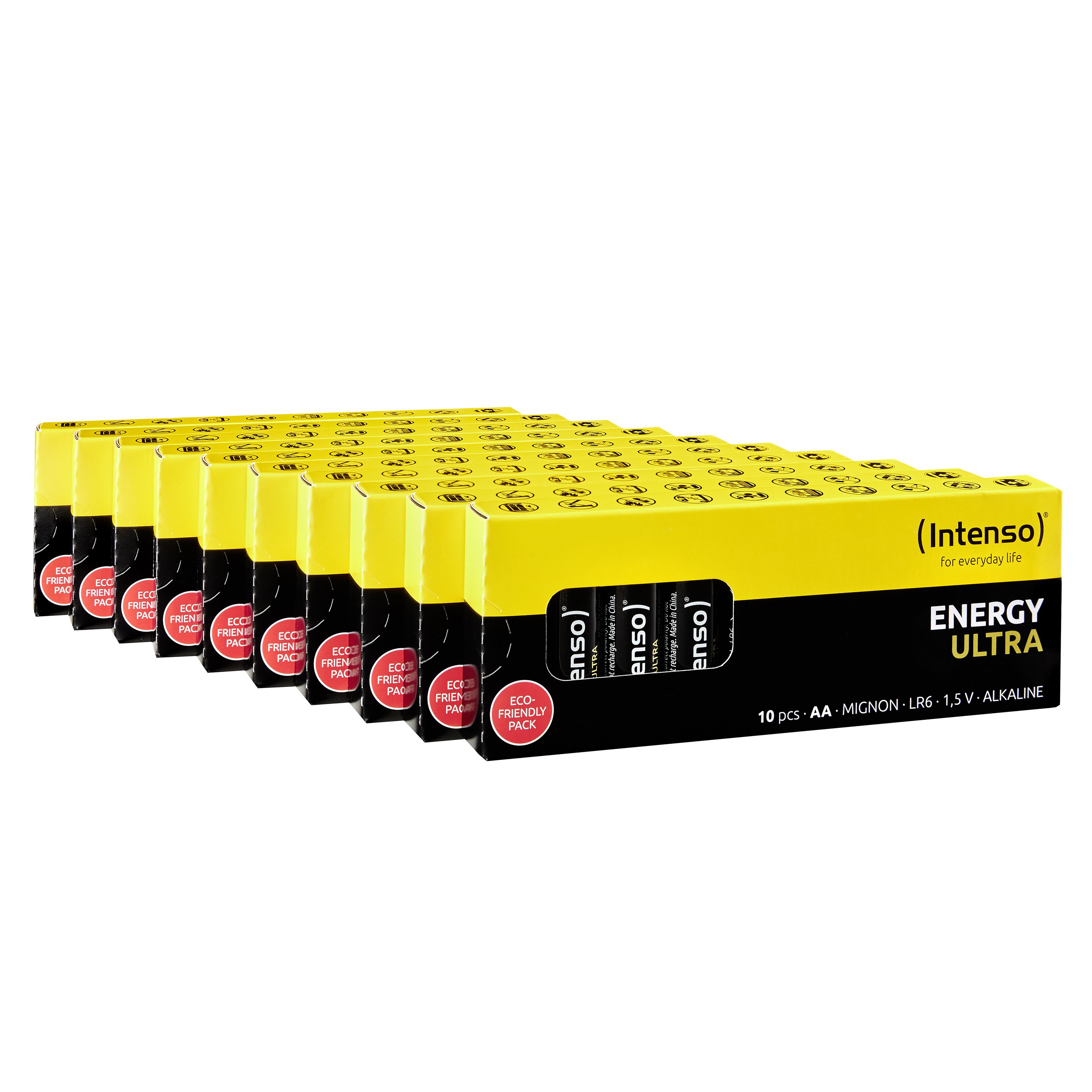 100 Pack of Intenso Energy Ultra AA batteries in retail packaging