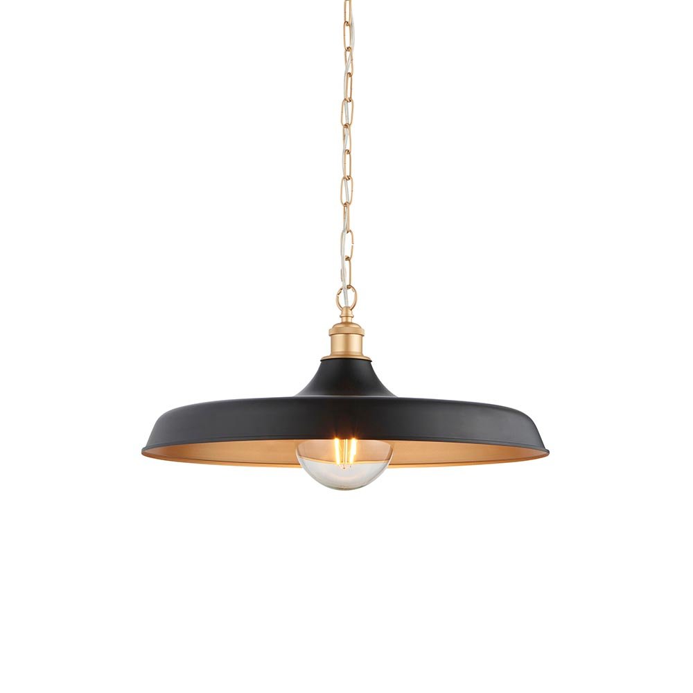 Endon Matt Black And Satin Gold Mid Century Pendant
