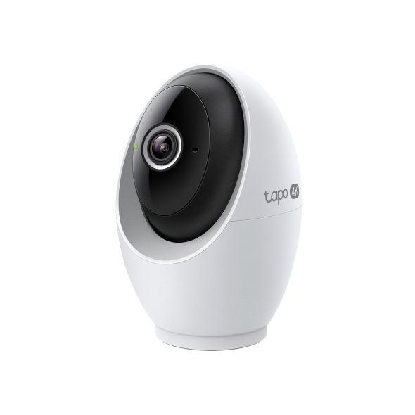 Tapo C260 pan tilt AI home security Wi Fi camera front view showing 4K 8MP lens and compact design