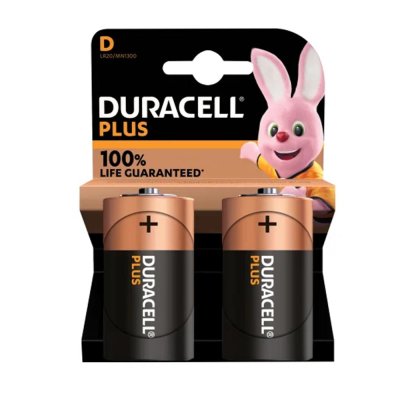 Duracell Plus Power +100% Batteries D Cell Pack of 2 DURD100PP2