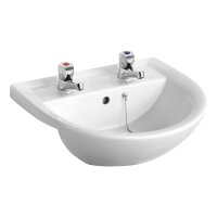 SANDRINGHAM 21 50cm SEMI RECESSED BASIN 2 TAPHOLE E8959 WHITE