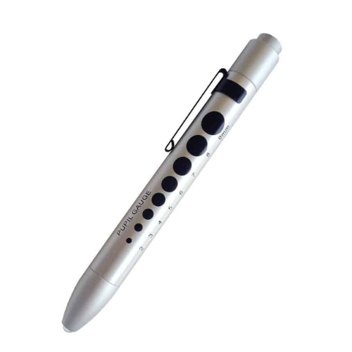 Soft Led Pupil Gauge Penlight has a metal construction and a pupil gauge imprint.