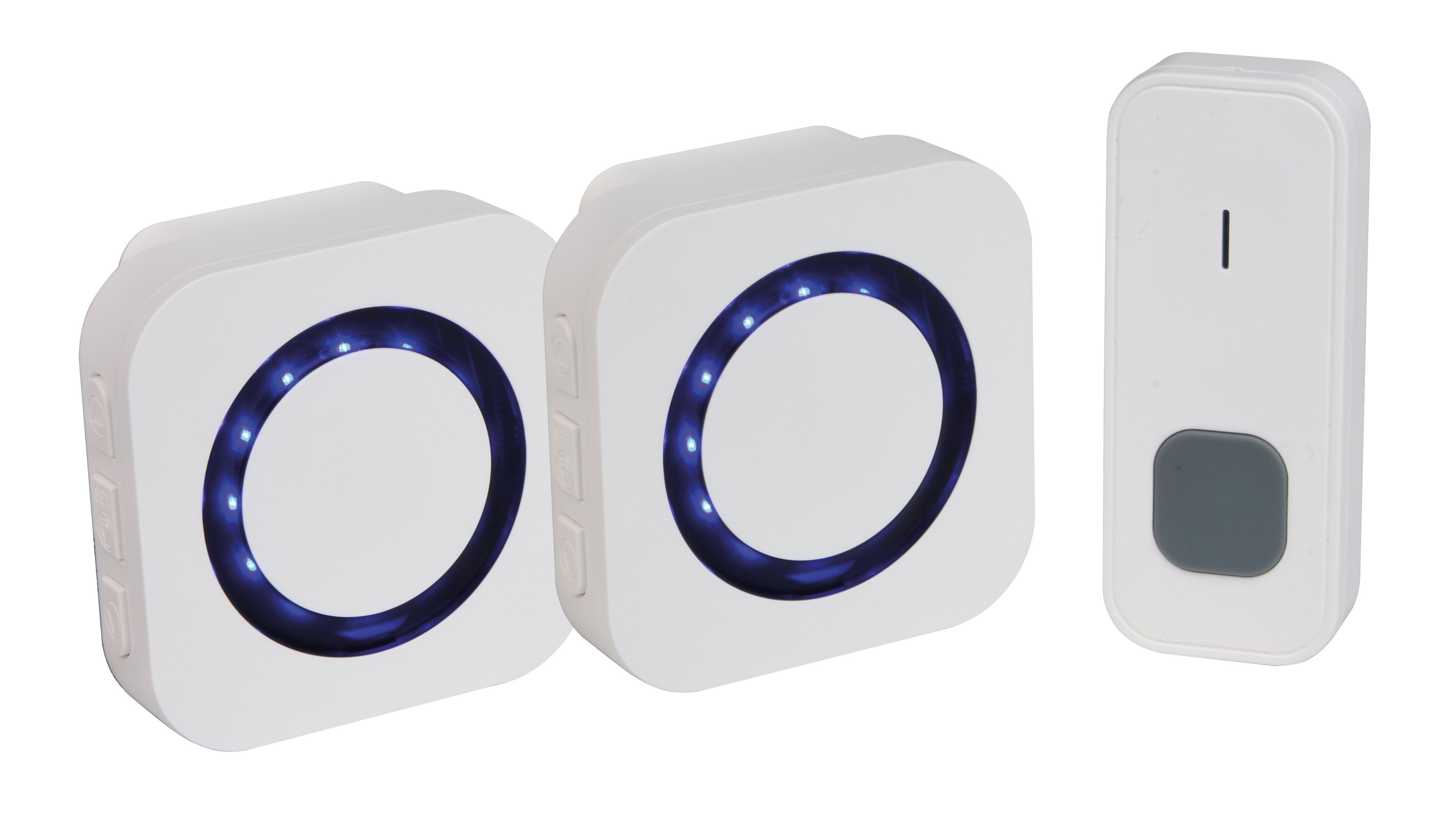 Wireless doorbell kit with bell push and twin plug-in chime unit