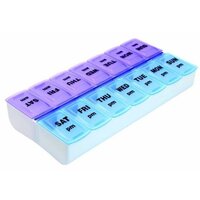 This pill box helps you to organise a persons daily dosage of medication and store it according to when it is taken (morning or evening.)