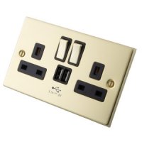 Polished Brass 2 Gang 13A  Socket c/w 2XUSB 6052-914
