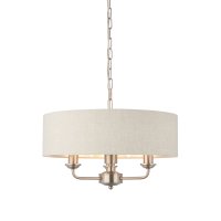 HIGHCLERE 3 LIGHT PENDANT BRUSHED CHROME WITH NATURAL LINEN SHAD