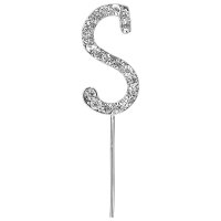 Diamante Letter "S" On Stem Silver - 4.5cm